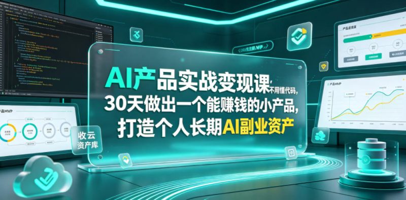 AI产品实战变现课，不用懂代码，30天做出一个能賺钱的小产品，打造个人长期AI副业资产|云雀资源分享