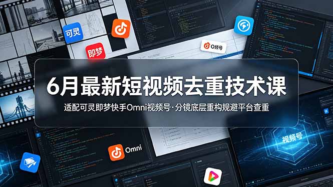 6月最新短视频去重技术课,适配可灵即梦快手Omni视频号,分镜底层重构规避平台查重|云雀资源分享