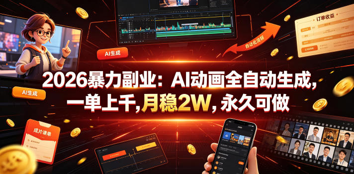 2026暴力副业：AI动画全自动生成，一单上千，月稳2W，永久可做【揭秘】|云雀资源分享