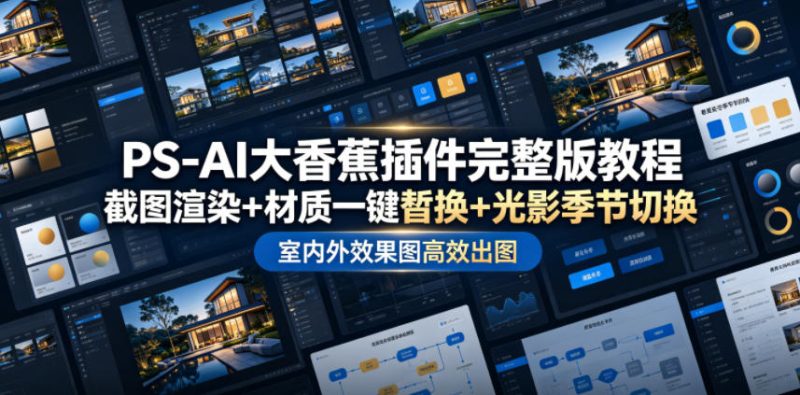 PS-AI大香蕉插件完整版教程，截图渲染+材质一键替换+光影季节切换，室内外效果图高效出图高阶课程|云雀资源分享
