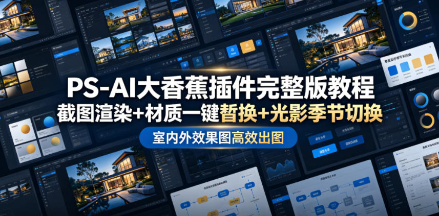 PS-AI大香蕉插件完整版教程，截图渲染+材质一键替换+光影季节切换，室内外效果图高效出图高阶课程|云雀资源分享