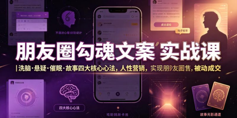 朋友圈勾魂文案实战课｜洗脑·悬疑·催眠·故事四大核心心法，吃透人性营销，实现朋友圈不销而售被动成交|云雀资源分享
