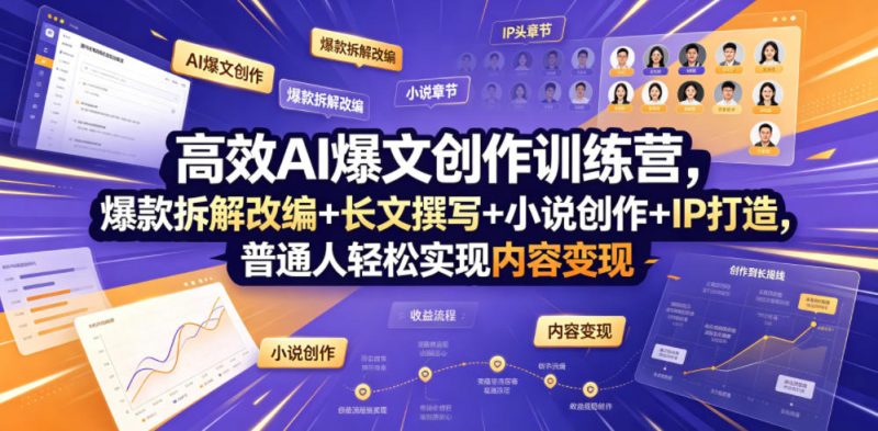 高效AI爆文创作训练营，爆款拆解改编+长文撰写+小说创作+IP打造，普通人轻松实现内容变现|云雀资源分享