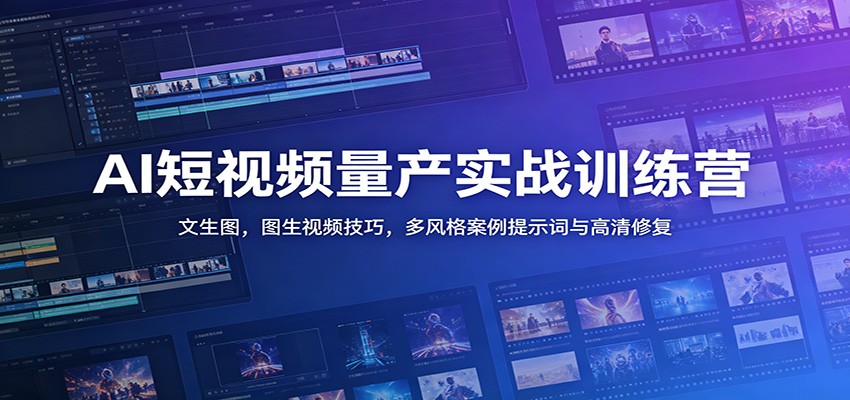 AI短视频量产实战训练营:文生图,图生视频技巧,多风格案例提示词与高清修复|云雀资源分享