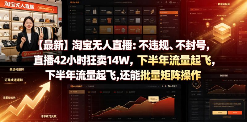 【最新】淘宝无人直播:不违规、不封号,直播42小时狂卖14W,下半年流量起飞,还能批量矩阵操作【揭秘】|云雀资源分享
