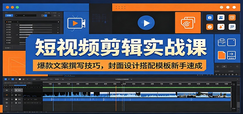 短视频剪辑实战课：爆款文案撰写技巧，封面设计搭配模板新手速成|云雀资源分享