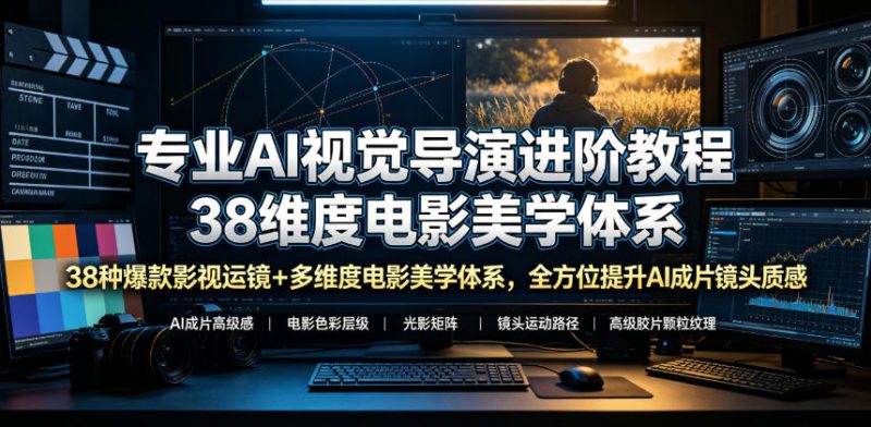 专业AI视觉导演进阶教程，38种爆款影视运镜+多维度电影美学体系，全方位提升AI成片高级感与镜头质感|云雀资源分享