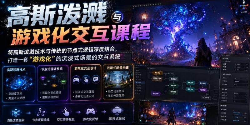 高斯泼溅与游戏化交互课程，将高斯泼溅技术与传统的节点式逻辑深度结合，打造一套“游戏化”的沉浸式场景的交互系统|云雀资源分享