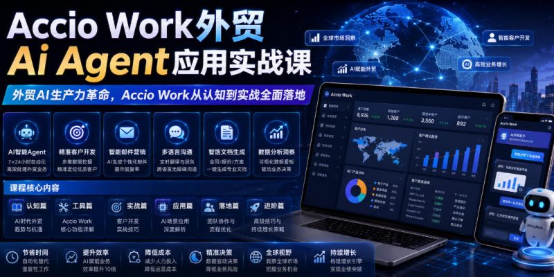 Accio Work外贸Ai Agent应用实战课，外贸AI生产力革命，Accio Work从认知到实战全面落地|云雀资源分享
