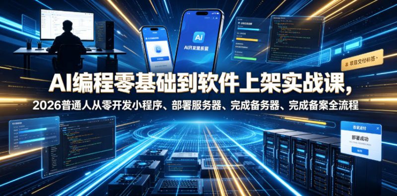 AI编程零基础到软件上架实战课，2026普通人从零开发小程序、部署服务器、完成备案全流程项目落地教程|云雀资源分享