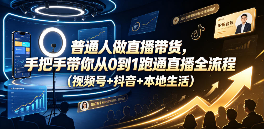 普通人做直播带货，手把手带你从0到1跑通直播全流程(视频号+抖音+本地生活)|云雀资源分享