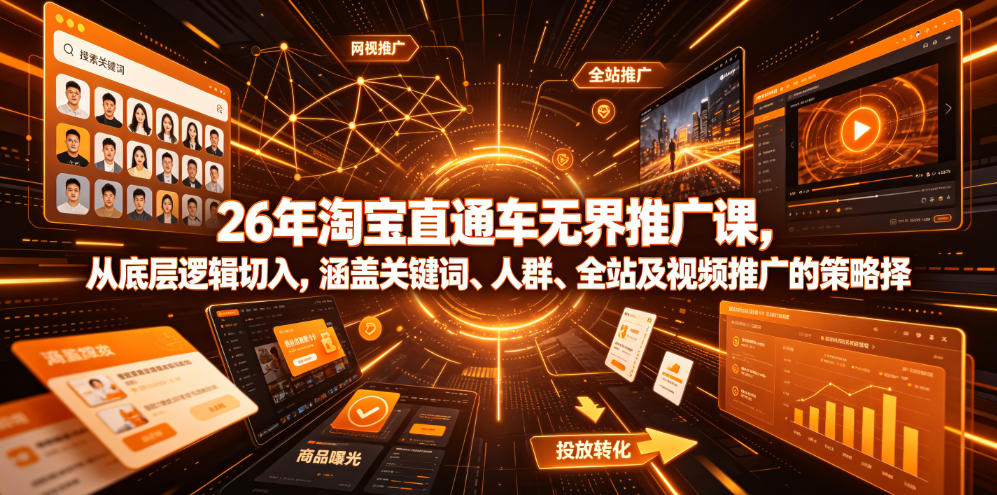 26年淘宝直通车无界推广课，从底层逻辑切入，涵盖关键词、人群、全站及视频推广的策略选择|云雀资源分享