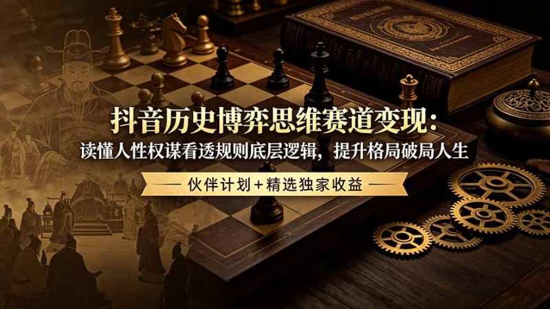 抖音历史博弈思维赛道变现:读懂人性权谋看透规则底层逻辑,提升格局破局人生,伙伴计划+精选独家收益|云雀资源分享