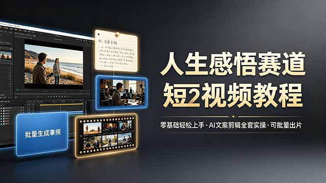 人生感悟赛道短视频教程,零基础轻松上手,AI文案剪辑全套实操可批量出片|云雀资源分享