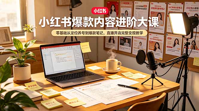 小红书爆款内容进阶大课,零基础从定位养号到爆款笔记,直播开店完整变现教学|云雀资源分享