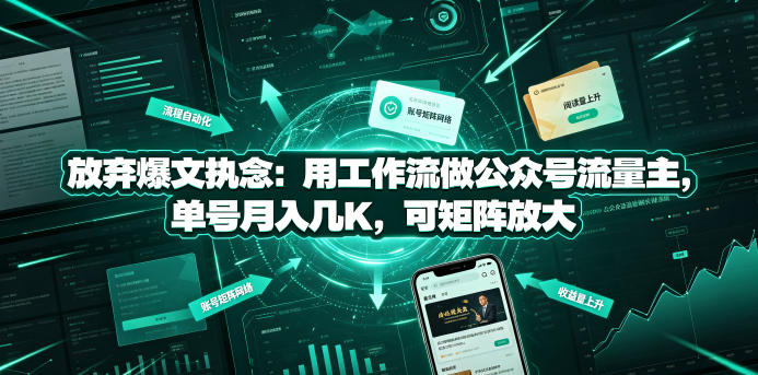 放弃爆文执念：用工作流做公众号流量主，单号月入几K，可矩阵放大|云雀资源分享