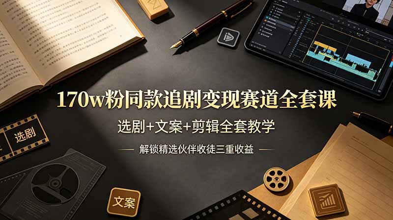 170w粉博主同款追剧变现赛道全套课,选剧+文案+剪辑全套教学,解锁精选伙伴收徒三重收益|云雀资源分享