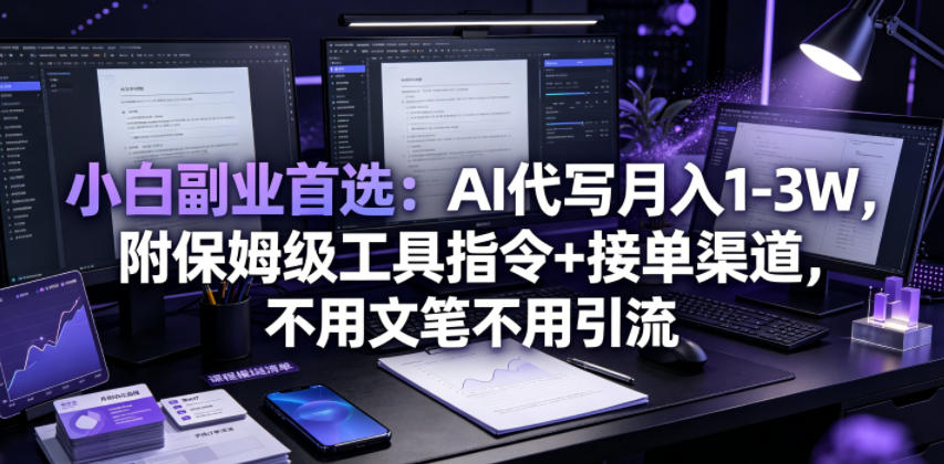 小白副业首选：AI代写月入1-3W，附保姆级工具指令+接单渠道，不用文笔不用引流【揭秘】|云雀资源分享