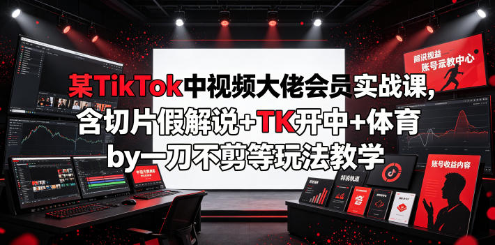 某TikTok中视频大佬会员实战课，含切片假解说+TK开中+体育by一刀不剪等玩法教学|云雀资源分享