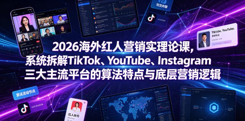 2026海外红人营销实理论课，系统拆解TikTok、YouTube、Instagram三大主流平台的算法特点与底层营销逻辑|云雀资源分享