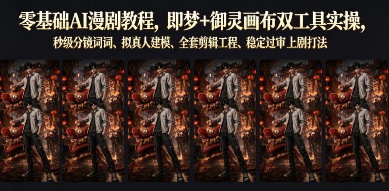 零基础AI漫剧教程，即梦+御灵画布双工具实操，秒级分镜提示词、拟真人建模、全套剪辑工程、稳定过审上剧打法|云雀资源分享