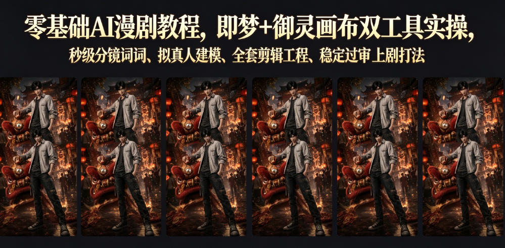 零基础AI漫剧教程，即梦+御灵画布双工具实操，秒级分镜提示词、拟真人建模、全套剪辑工程、稳定过审上剧打法|云雀资源分享