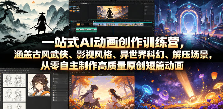 一站式AI动画创作训练营，涵盖古风武侠、影视风格、异世界科幻、解压场景，从零自主制作高质量原创短篇动画|云雀资源分享