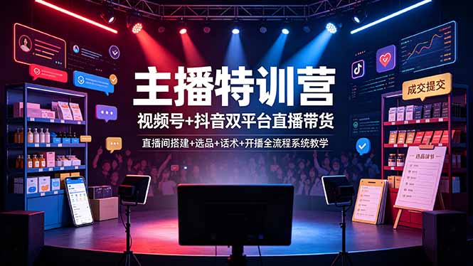 主播特训营:视频号+抖音双平台直播带货,直播间搭建+选品+话术+开播全流程系统教学|云雀资源分享