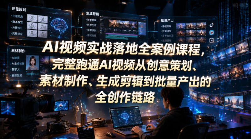 AI视频实战落地全案例课程，完整跑通AI视频从创意策划、素材制作、生成剪辑到批量产出的全创作链路|云雀资源分享