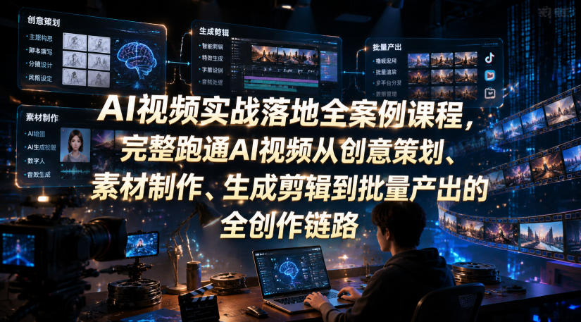 AI视频实战落地全案例课程，完整跑通AI视频从创意策划、素材制作、生成剪辑到批量产出的全创作链路|云雀资源分享