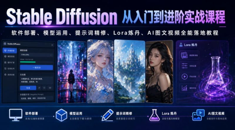 Stable Diffusion从入门到进阶实战课程｜软件部署、模型运用、提示词精修、Lora炼丹、AI图文视频全能落地教程|云雀资源分享