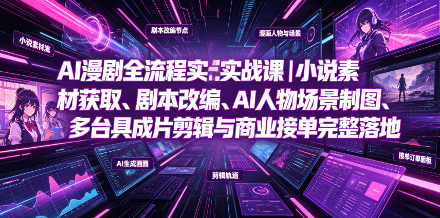 AI漫剧全流程实战课｜小说素材获取、剧本改编、AI人物场景制图、多工具成片剪辑、平台付费变现与商业接单完整落地|云雀资源分享