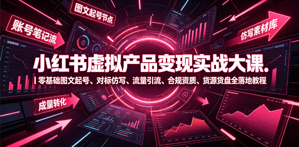 小红书虚拟产品变现实战大课｜零基础图文起号、对标仿写、流量引流、合规资质、货源货盘全落地教程|云雀资源分享