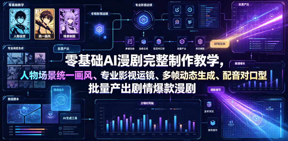 零基础AI漫剧完整制作教学，人物场景统一画风、专业影视运镜、多帧动态生成、配音对口型，批量产出剧情爆款漫剧|云雀资源分享