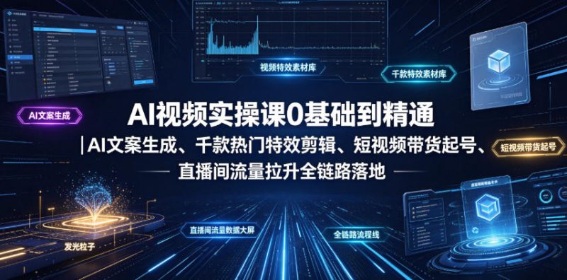 AI视频实操课0基础到精通|AI文案生成、千款热门特效剪辑、短视频带货起号、直播间流量拉升全链路落地|云雀资源分享