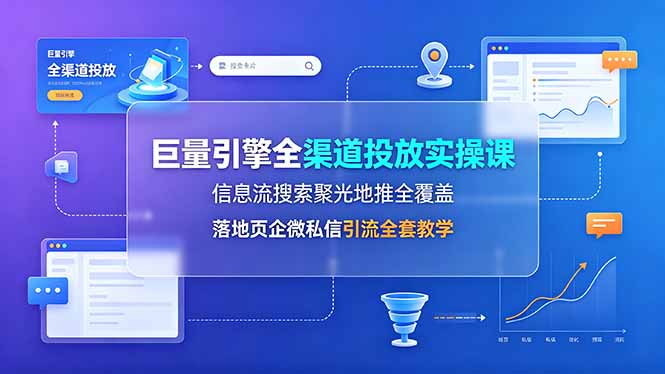 巨量引擎全渠道投放实操课,信息流搜索聚光地推全覆盖,落地页企微私信引流全套教学|云雀资源分享