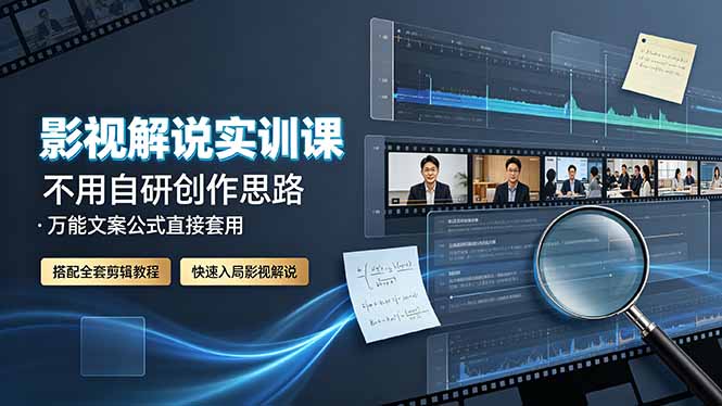 影视解说实训课:不用自研创作思路,万能文案公式直接套用,搭配全套剪辑教程,快速入局影视解说|云雀资源分享