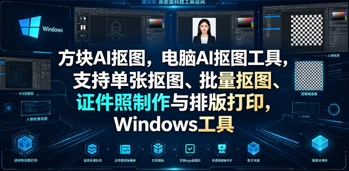 方块AI抠图,电脑AI抠图工具,支持单张抠图、批量抠图、证件照制作与排版打印,Windows工具|云雀资源分享