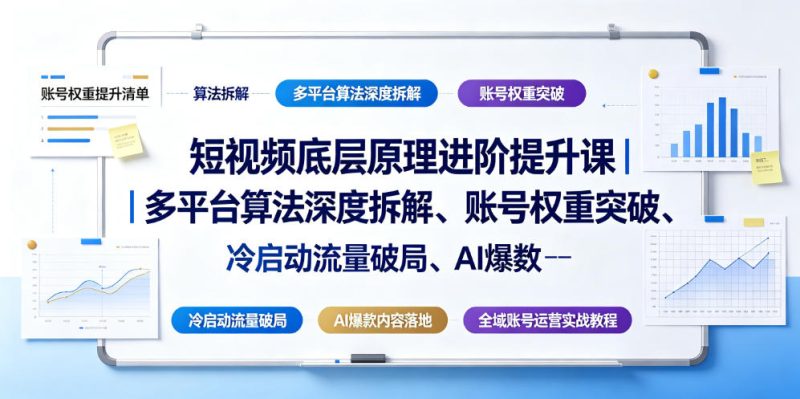 短视频底层原理进阶提升课｜多平台算法深度拆解、账号权重突破、冷启动流量破局、AI爆款内容落地与全域账号运营实战教程|云雀资源分享