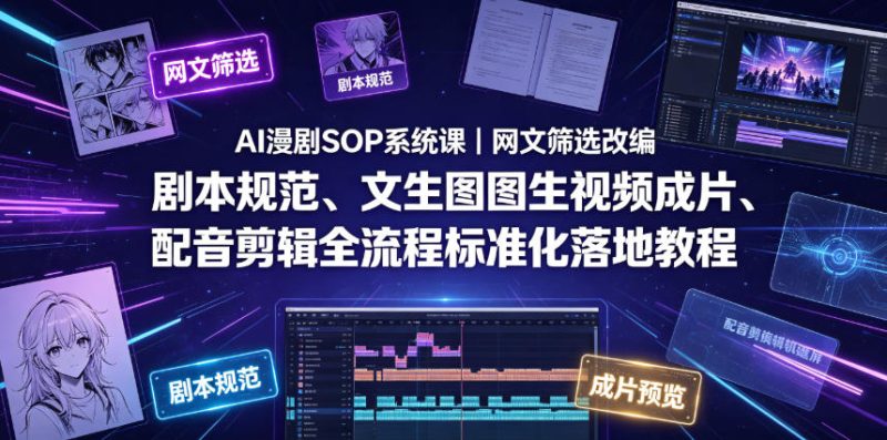 AI漫剧SOP系统课｜网文筛选改编、剧本规范、文生图图生视频成片、配音剪辑全流程标准化落地教程|云雀资源分享