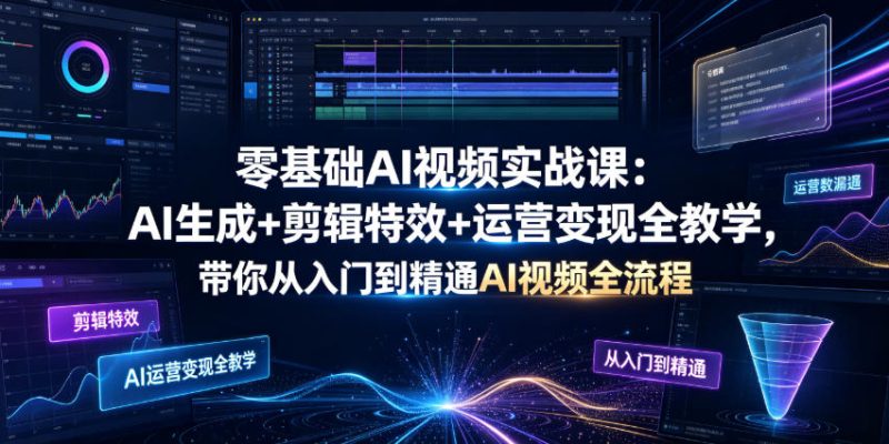 零基础AI视频实战课：AI生成+剪辑特效+运营变现全教学，带你从入门到精通AI视频全流程|云雀资源分享