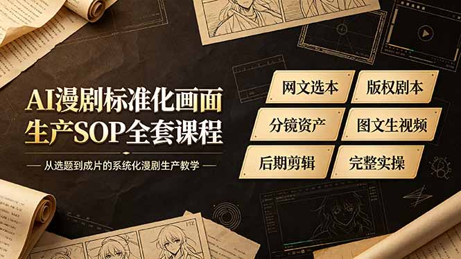 AI漫剧标准化画面生产SOP全套课程,网文选本版权剧本分镜资产全覆盖,图文生视频后期剪辑完整实操教学|云雀资源分享