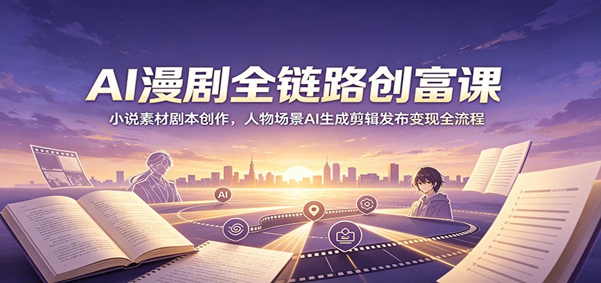 AI漫剧全链路创富课：小说素材剧本创作，人物场景AI生成剪辑发布变现全流程|云雀资源分享