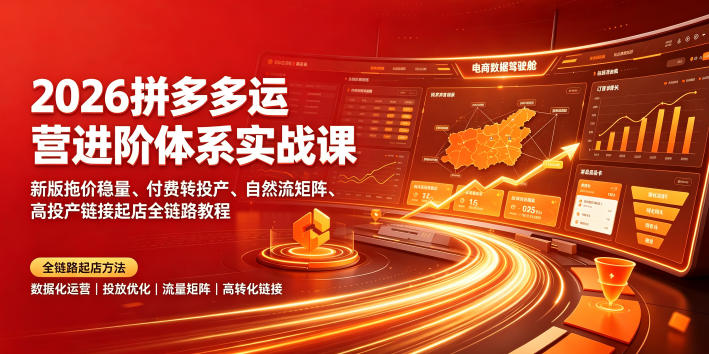 2026拼多多运营进阶体系实战课|新版拖价稳量、付费转投产、自然流矩阵、高投产链接起店全链路教程|云雀资源分享