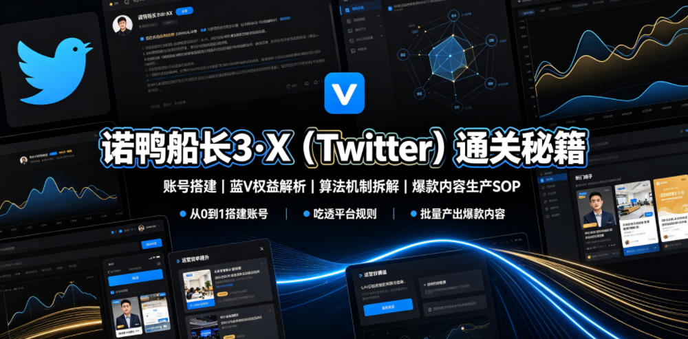 诺鸭船长3·X(Twitter)通关秘籍，涵盖账号搭建、蓝V权益解析、算法机制拆解及爆款内容生产SOP|云雀资源分享
