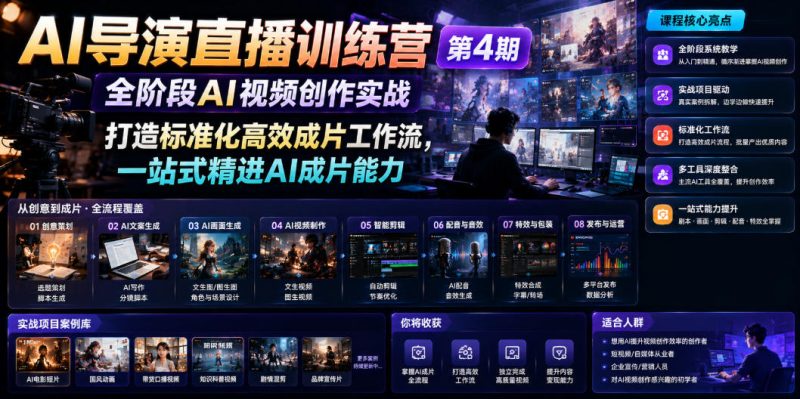 AI导演直播训练营第4期｜全阶段AI视频创作实战，打造标准化高效成片工作流，一站式精进AI成片能力|云雀资源分享