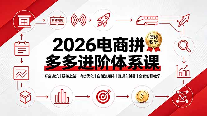 2026电商拼多多进阶体系课,开店避坑,链接上架,内功优化,自然流矩阵|直通车付费|全套实操教学|云雀资源分享