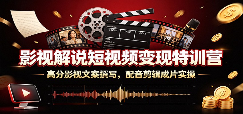 影视解说短视频变现特训营:高分影视文案撰写,配音剪辑成片实操|云雀资源分享