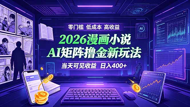 爆款小说漫画大阅读 ai矩阵操作 当天可见收益 日入400+ 零门槛 高收益|云雀资源分享