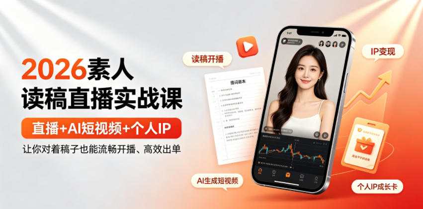 2026素人读稿直播实战课｜直播+AI短视频+个人IP，让你对着稿子也能流畅开播、高效出单|云雀资源分享